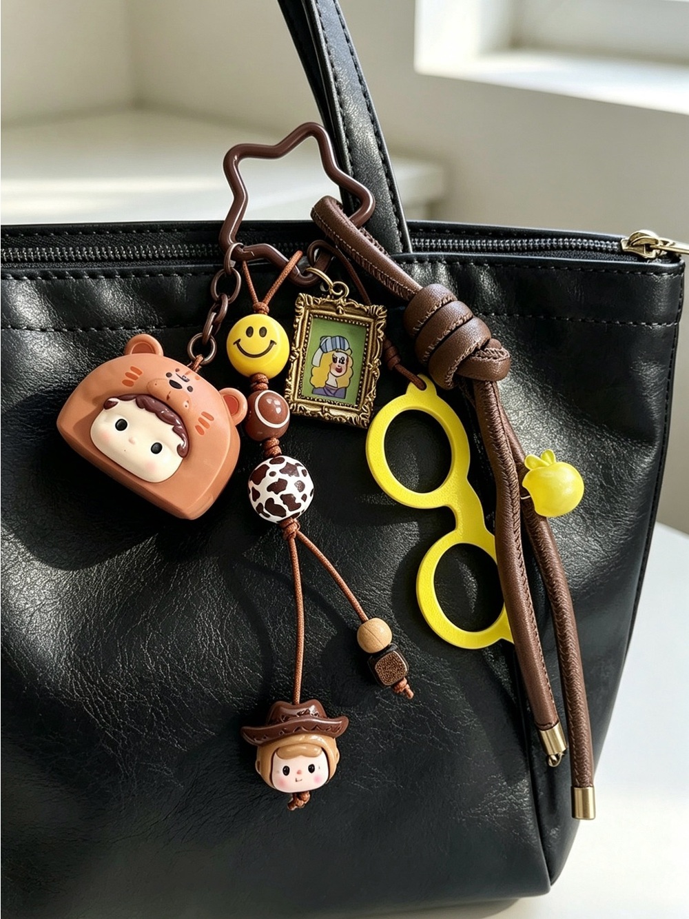 Cute Bag Charm with eye-glasses, mini football Vintage Style Cartoon Bag charm